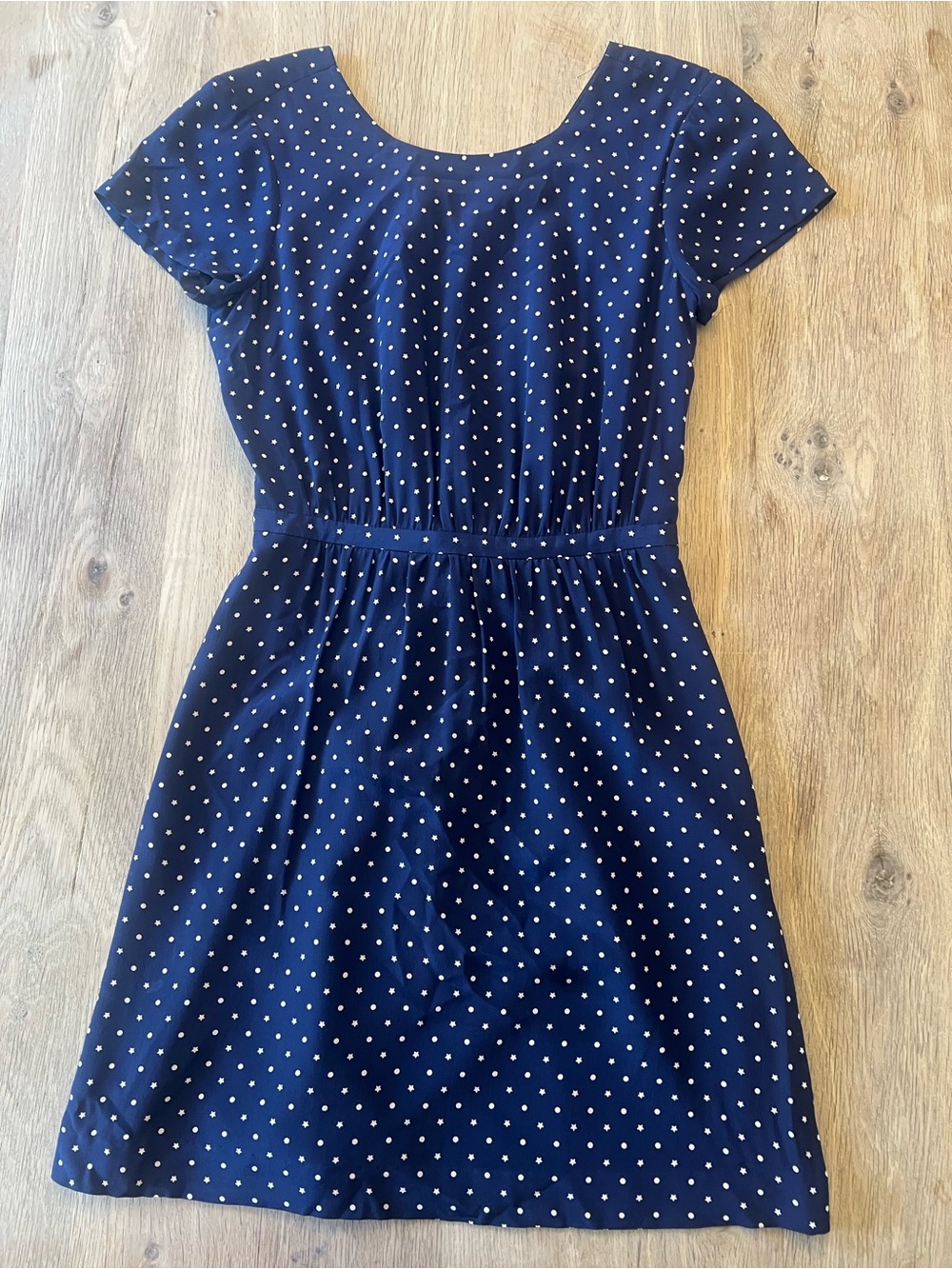 Madewell 100% Silk Navy Star & Polka Dot Dress Size 2 Pockets